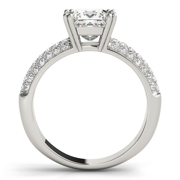 14K White Gold Princess Cut Diamond Engagement Ring With Three Row MIcropave Accents (1.38ctw)