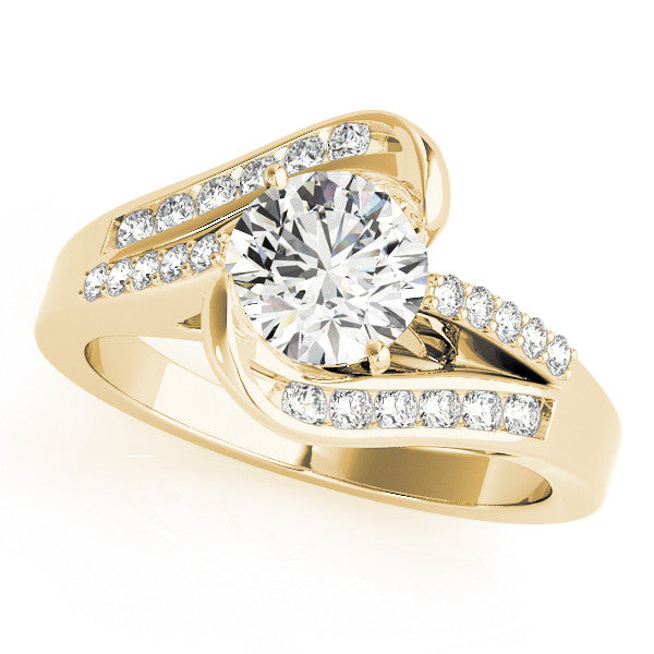 14K Yellow Gold Round Brilliant Diamond Bypass Engagement Ring With Pave And Channel Set Diamond Accents (1.25ctw)