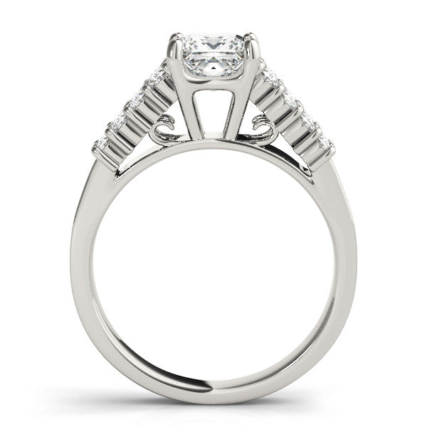 14K White Gold Princess Diamond Engagement Ring With Two Row Prong Set Accents (1.50ctw)