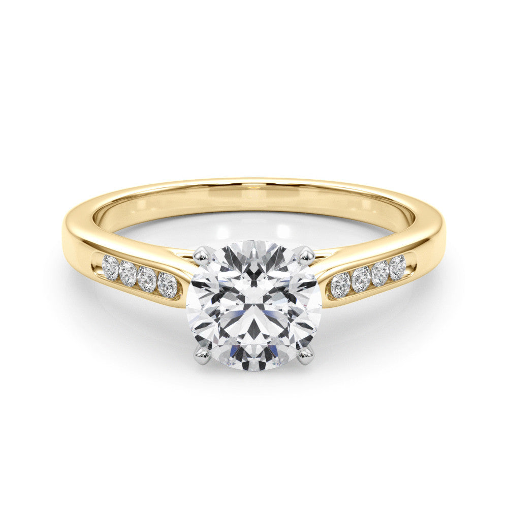 14K Yellow Gold Round Brilliant Diamond Engagement Ring With Channel Diamond Accents (1.07ctw)