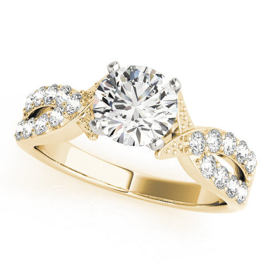 14K Yellow Gold Round Brilliant Diamond Twist Engagement Ring With Pave Accents (1.50ctw)