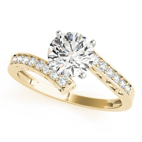 14K Yellow Gold Round Brilliant Diamond Leaf Bypass Engagement Ring With Channel Set Accents (1.25ctw)