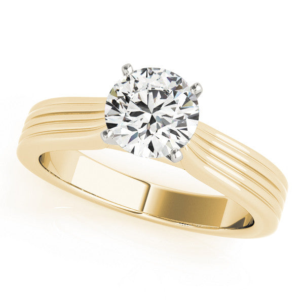 14K Yellow Gold Round Brilliant Diamond Lined Solitaire Engagement Ring (1ct)