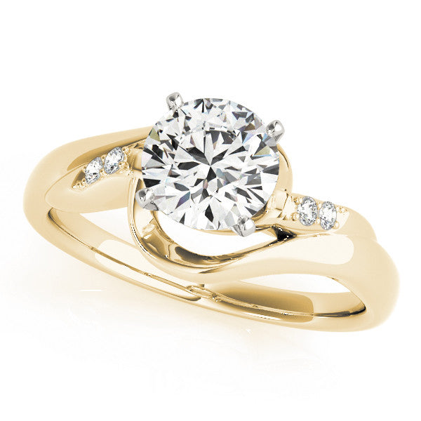 14K Yellow Gold Round Brilliant Diamond Modern Bypass Engagement Ring With Pave Accents (1.05ctw)