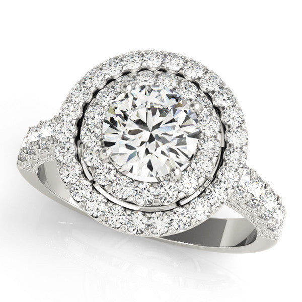 14K White Gold Round Brilliant Diamond Vintage Round Halo Engagement Ring With Pave Accents (2ctw)