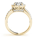 14K Yellow Gold Round Brilliant Diamond Leaf Basket Round Halo Engagement Ring With Pave Accents (1.33ctw)