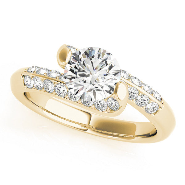 14K Yellow Gold Round Brilliant Diamond Multirow Bypass Engagement Ring With Pave Accents (1.38ctw)