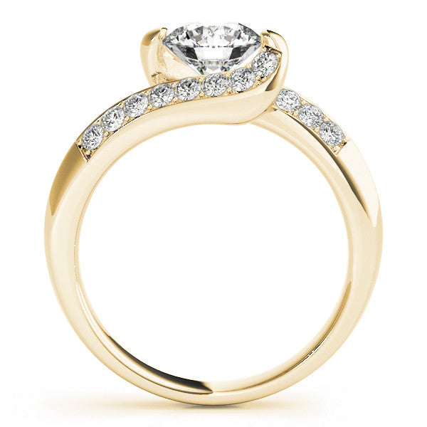 14K Yellow Gold Round Brilliant Diamond Multirow Bypass Engagement Ring With Pave Accents (1.38ctw)