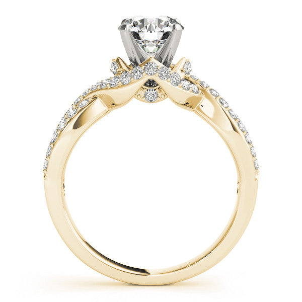 14K Yellow Gold Round Brilliant Diamond Twist Engagement Ring With Pave Accents (1.38ctw)