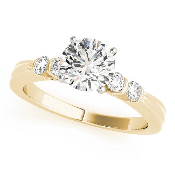 14K Yellow Gold Round Brilliant Diamond Engagement Ring With Modern Prong Accents (1.38ctw)