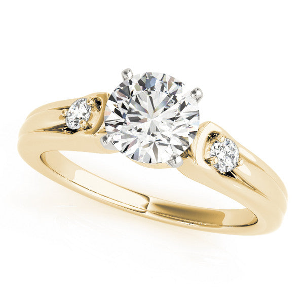 14K Yellow Gold Round Brilliant Diamond High Shoulder Engagement Ring With Pave Accents (1.10ctw)