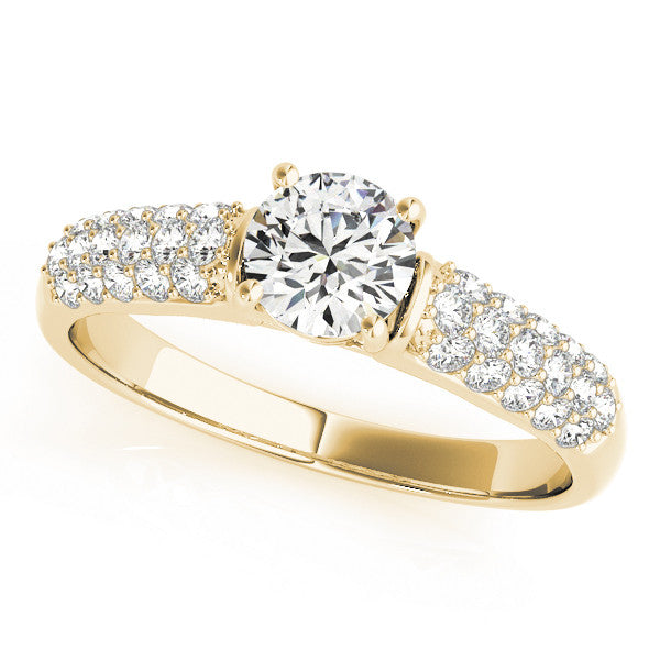 14K Yellow Gold Round Brilliant Diamond Engagement Ring With Micro Pave Accents (1.38ctw)