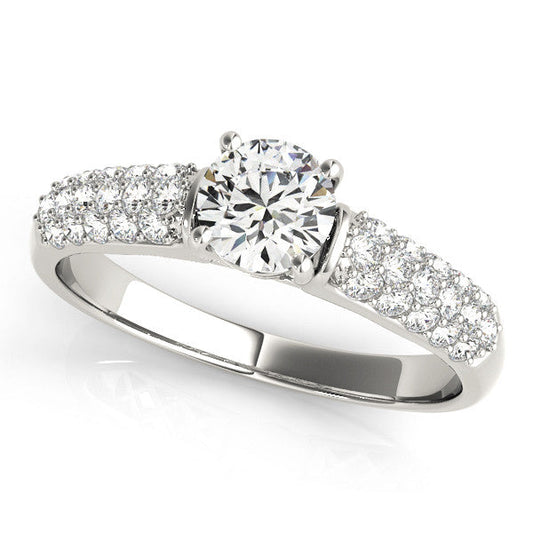 14K White Gold Round Brilliant Diamond  Engagement Ring With Micro Pave Accents (1.38ctw)