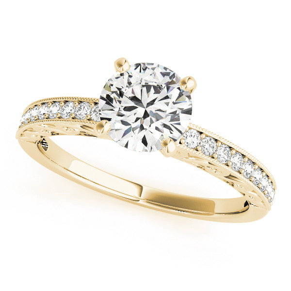 14K Yellow Gold Round Brilliant Diamond Vintage Engagement Ring With Channel Set Accents (1.13ctw)