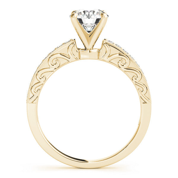 14K Yellow Gold Round Brilliant Diamond Vintage Engagement Ring With Channel Set Accents (1.13ctw)