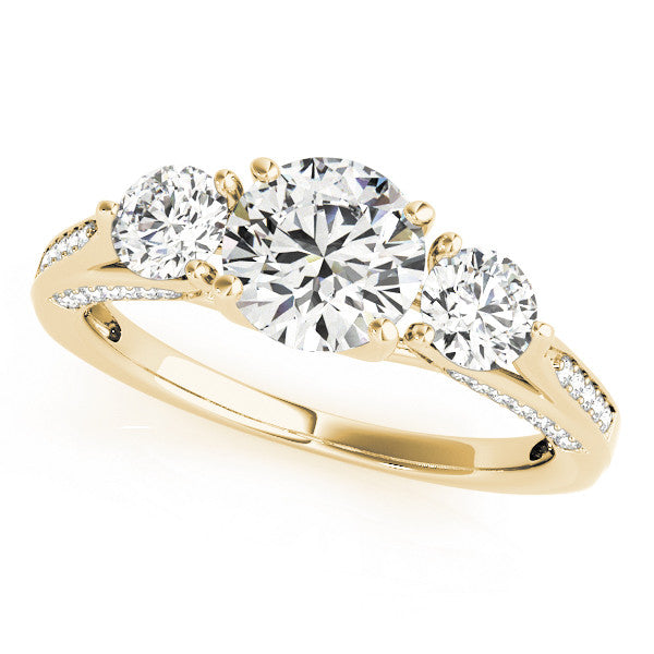 14K Yellow Gold Round Brilliant Diamond Three Stone Engagement Ring With Mini Channel Accents (1.75ctw)