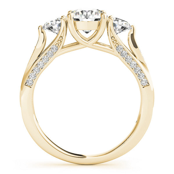 14K Yellow Gold Round Brilliant Diamond Three Stone Engagement Ring With Mini Channel Accents (1.75ctw)