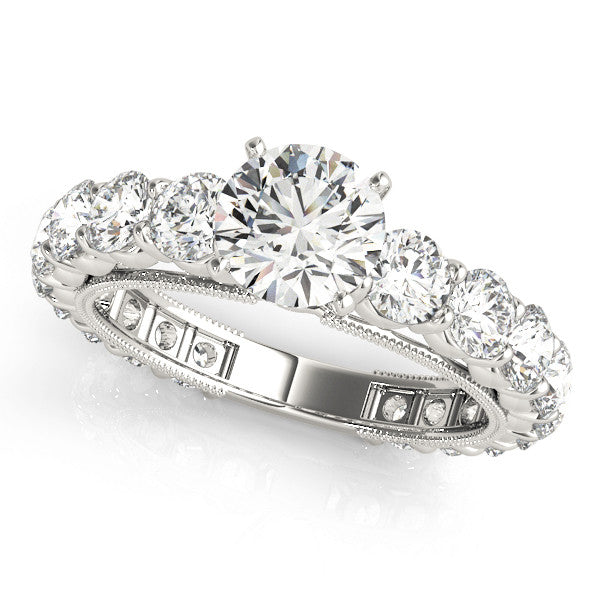 14K White Gold Round Brilliant Diamond Floating Prong Engagement Ring With Pave Accents (3.17ctw)