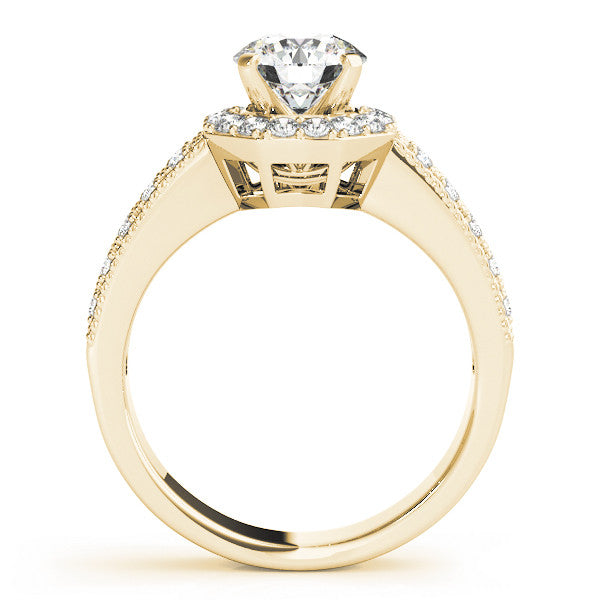 14K Yellow Gold Round Brilliant Diamond Octogon Halo Engagement Ring With Double Pave Accents (1.33ctw)