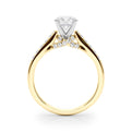 14K Yellow Gold Round Brilliant Diamond High Shoulder Engagement Ring With Hidden Crossed Pave Accents (1.25ctw)