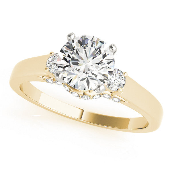 14K Yellow Gold Round Brilliant Diamond Three Stone Engagement Ring With Hidden Pave Accents (1.25ctw)