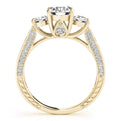 14K Yellow Gold Round Brilliant Diamond Three Stone Hidden Pear Engagement Ring With Pave Accents (1.88ctw)