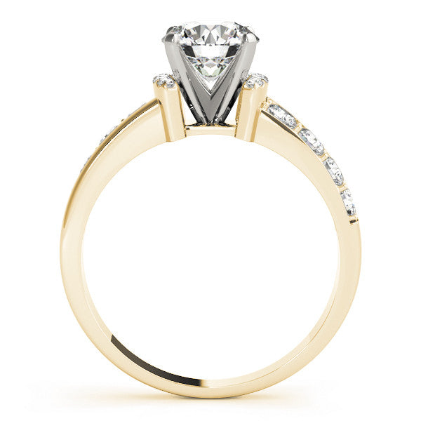 14K Yellow Gold Round Brilliant Diamond High Shoulder Engagement Ring With Pave Accents (1.38ctw)