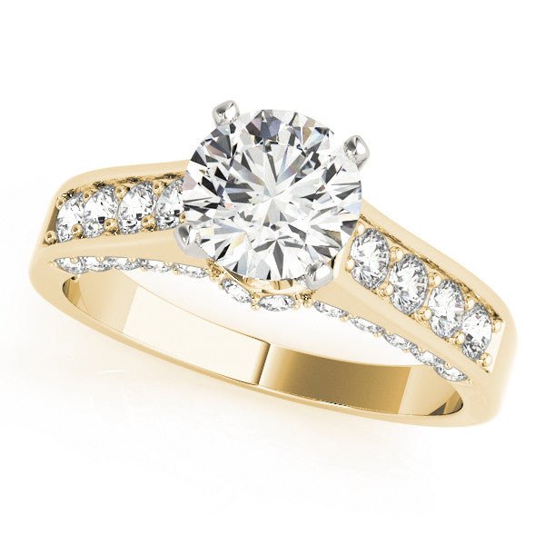 14K Yellow Gold Round Brilliant Diamond Engagement Ring With Pave Accents (1.38ctw)