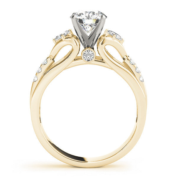 14K Yellow Gold Round Brilliant Diamond Princess Side Stones Engagement Ring With Pave Accents (1.25ctw)