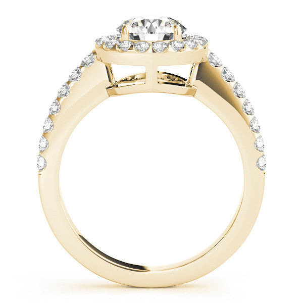 14K Yellow Gold Round Brilliant Diamond Basket Halo Engagement Ring With Pave Accents (1.50ctw)