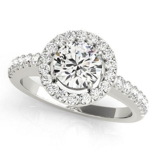 14K White Gold Round Brilliant Diamond Basket Halo Engagement Ring With Pave Accents (1.50ctw)