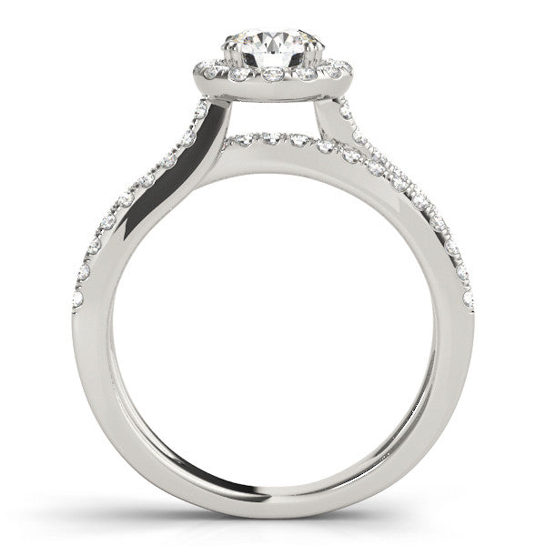 14K White Gold Round Brilliant Diamond Split Shank Halo Engagement Ring With Pave Accents (1.50ctw)