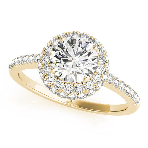 14K Yellow Gold Round Brilliant Diamond Double Halo Engagement Ring With Pave Accents (1.50ctw)