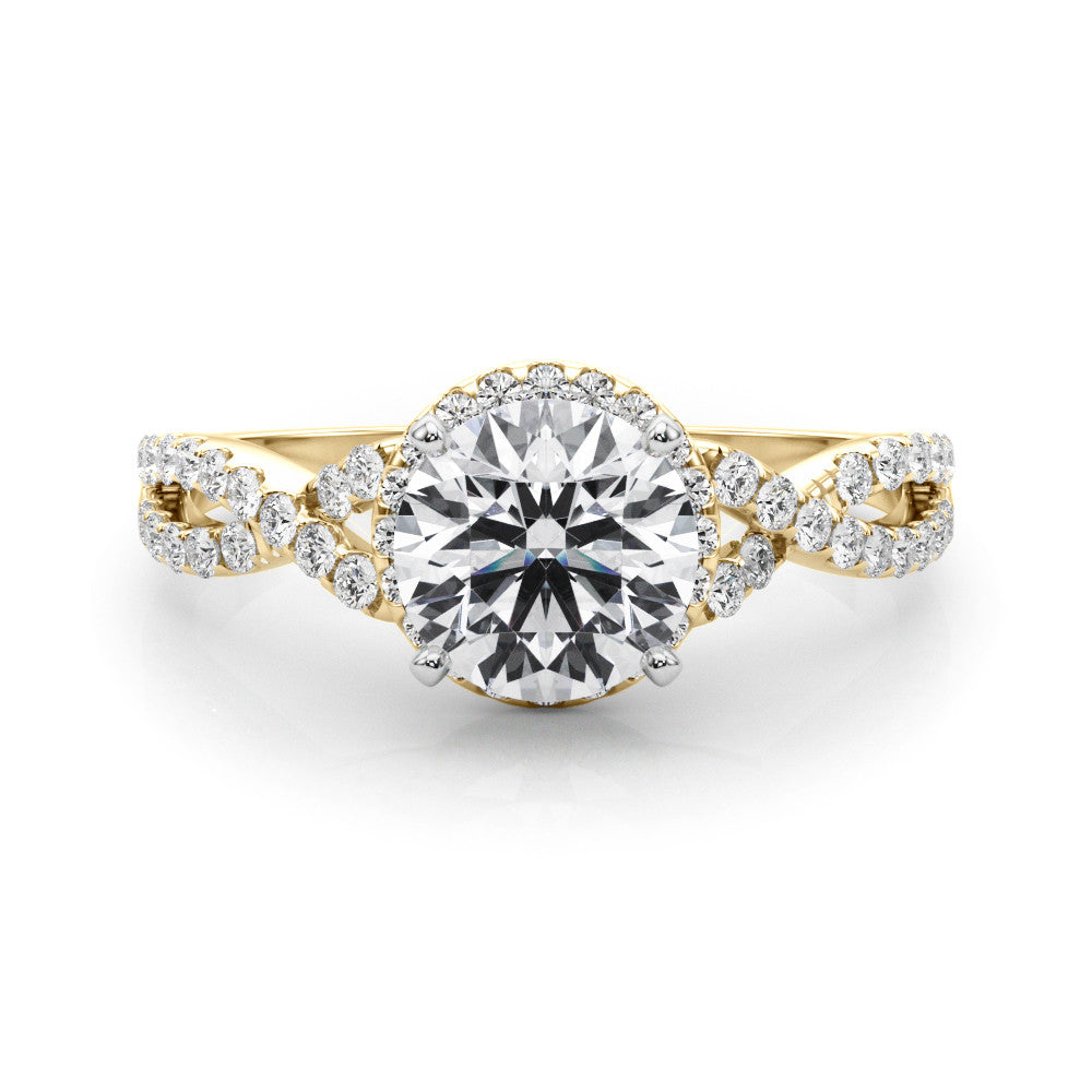 14K Yellow Gold Round Brilliant Diamond Halo Engagement Ring With Pave Accented Infinity Sides (1.20ctw) 