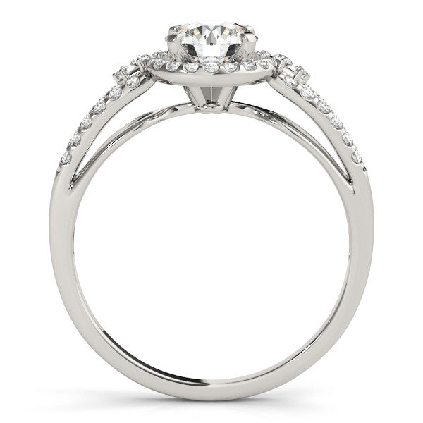 14K White Gold Round Brilliant Diamond Split Shank Halo Engagement Ring With Pave Accents (1.25ctw)