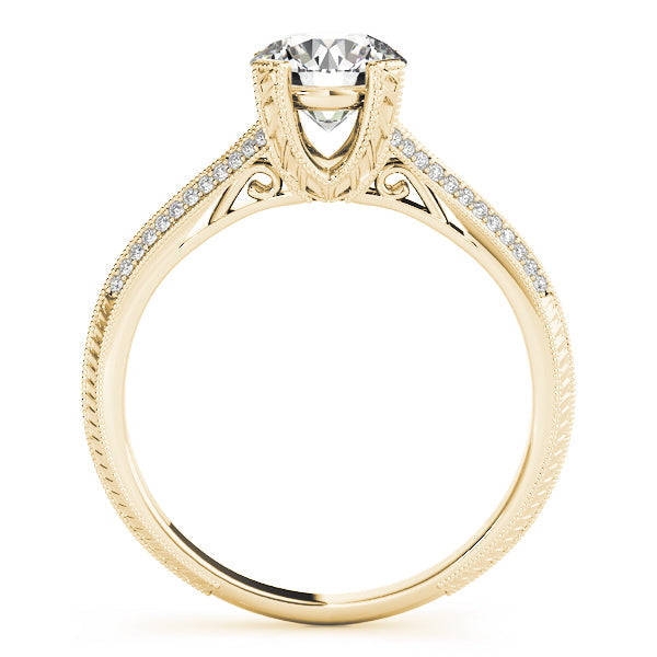 14K Yellow Gold Round Brilliant Diamond Split Shank Pave Accented Engagement Ring (1.20ctw)