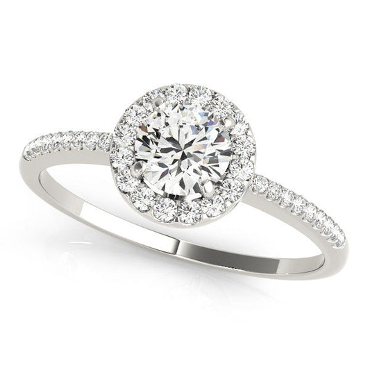14K White Gold Round Brilliant Diamond Basket Halo Engagement Ring With Pave Accents (2ctw)