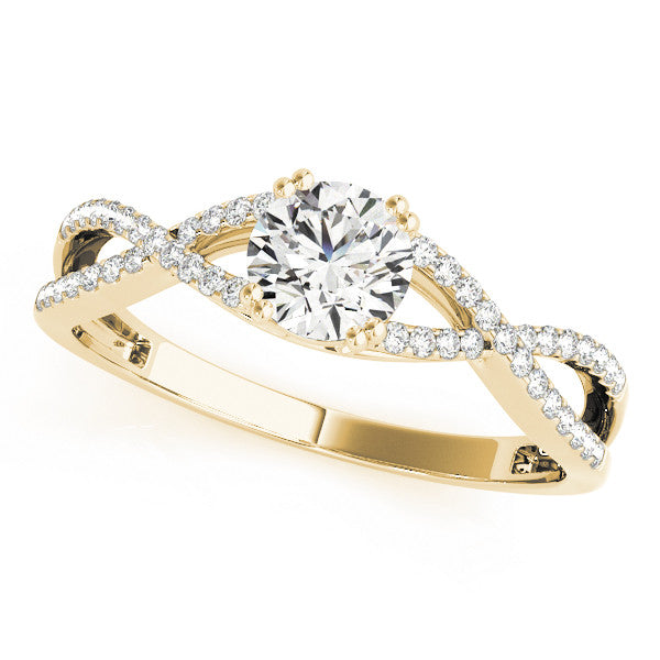 14K Yellow Gold Round Brilliant Diamond Twist Engagement Ring With Pave Accents (1.20ctw)