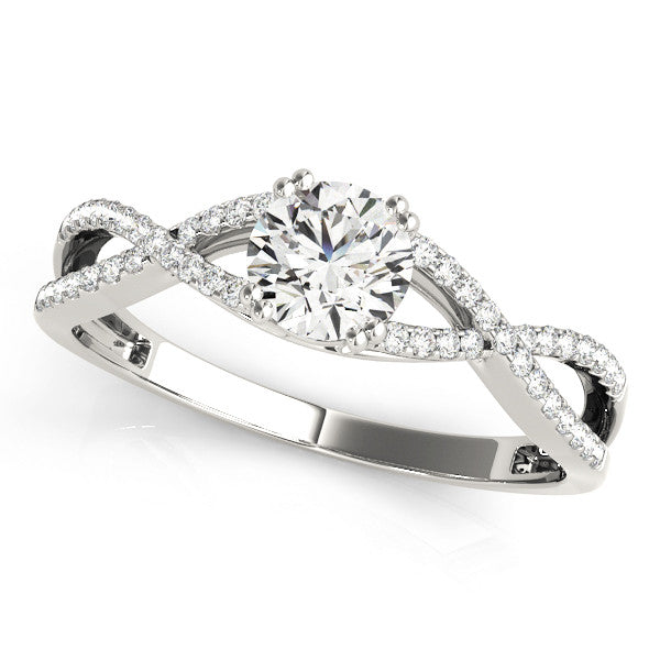 14K White Gold Round Brilliant Diamond Twist Engagement Ring With Pave Accents (1.20ctw)