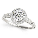 14K White Gold Round Brilliant Diamond Halo Bezel Pattern Engagement Ring With Pave Accents (1.33ctw)