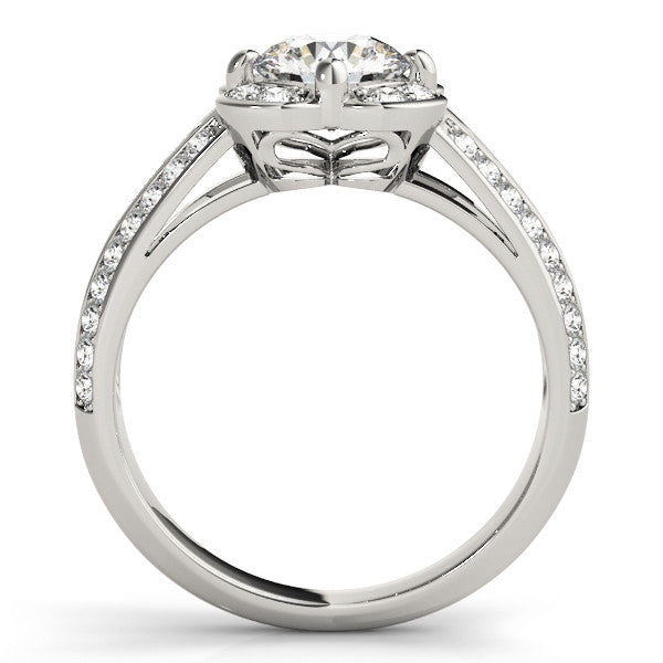 14K White Gold Round Brilliant Diamond Clover Halo Split Shank Engagement Ring With Pave Accents (1.38ctw)