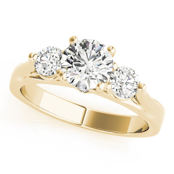 14K Yellow Gold Round Brilliant Diamond Three Stone Engagement Ring (1.38ctw)