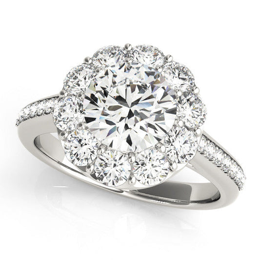 14K White Gold Round Brilliant Diamond Floral Halo Engagement Ring With Pave Accents (1.75ctw)