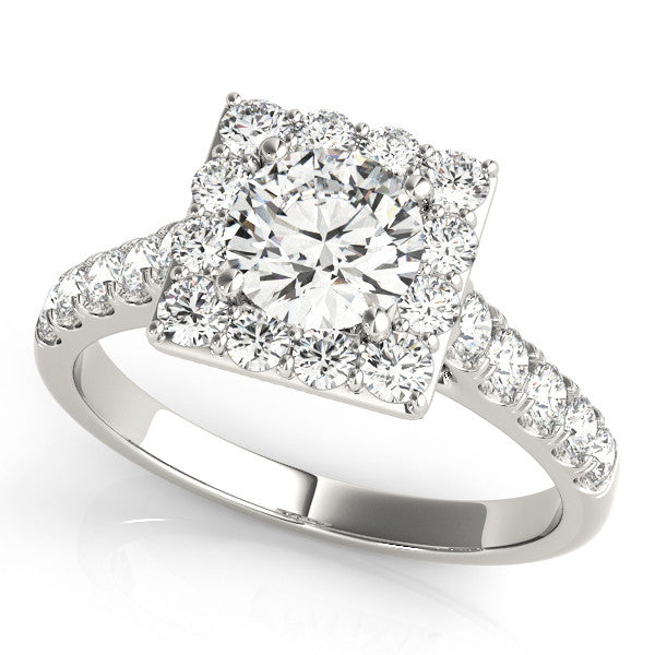 14K White Gold Round Brilliant Diamond Princess Halo Engagement Ring With Pave Accents (1.75ctw)