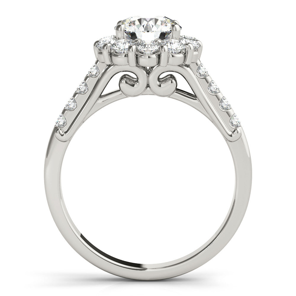 14K White Gold Round Brilliant Diamond Floral Halo Engagement Ring With Pave Accents (1.88ctw)