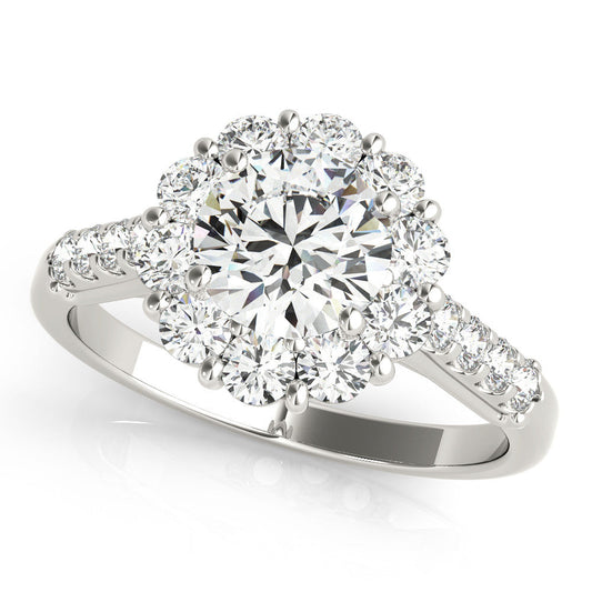 14K White Gold Round Brilliant Diamond Floral Inspired Halo Engagement Ring With Pave Accents (1.88ctw)