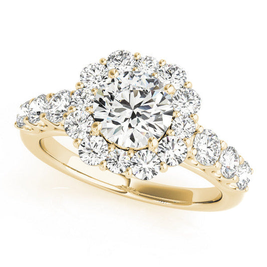 14K Yellow Gold Round Brilliant Diamond Halo Engagement Ring With Pave Accents (2ctw)