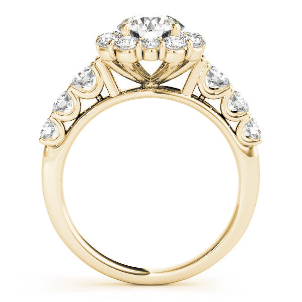 14K Yellow Gold Round Brilliant Diamond Halo Engagement Ring With Pave Accents (2ctw)