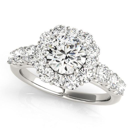 14K White Gold Round Brilliant Diamond Basket Halo Engagement Ring With Pave Accents (2ctw)