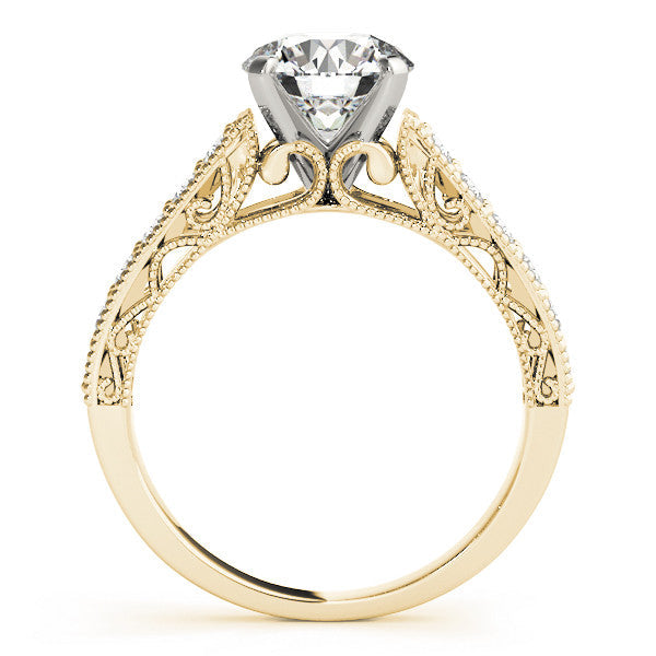 14K Yellow Gold Round Brilliant Diamond Antique Engagement Ring With Pave Accents (1.33ctw)